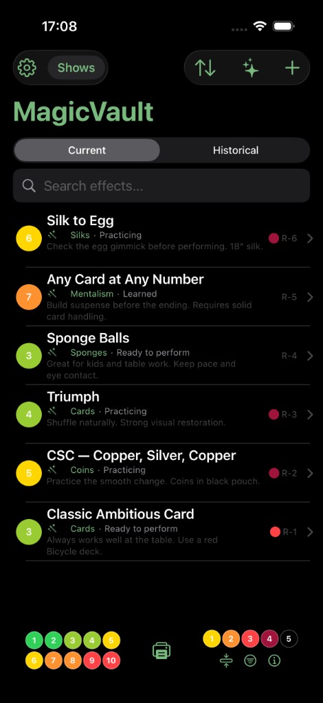 Effect list in MagicVault