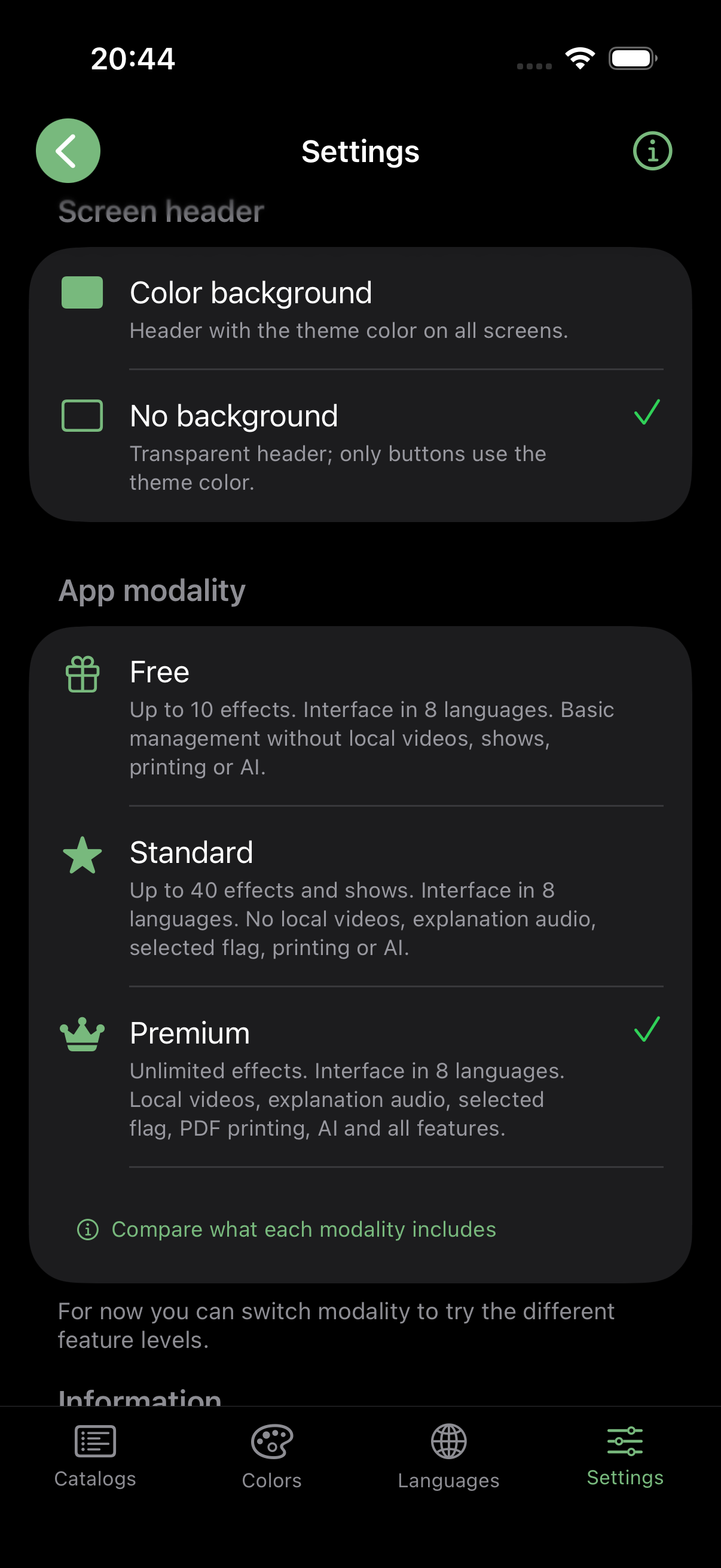 Settings in MagicVault